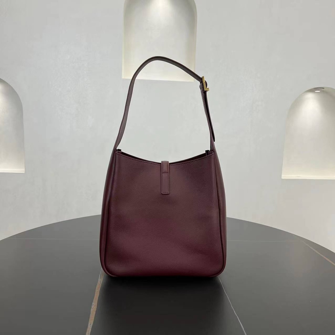 Saint Laurent LE 5 A 7 Small Soft Grained Calfskin Shoulder Bag Handbag Wine Red 713938